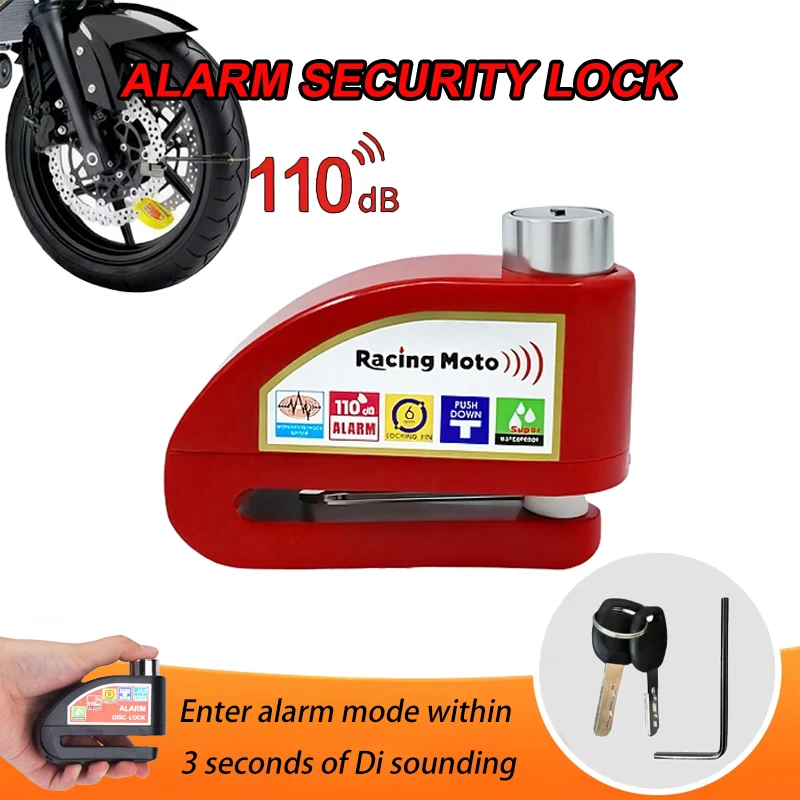Waterproof Motorcycle Scooter Bicycle Disc Brake Lock Anti-Theft Alarm Lock Aluminum Alloy Safety Lock for Wheels and Vehicles