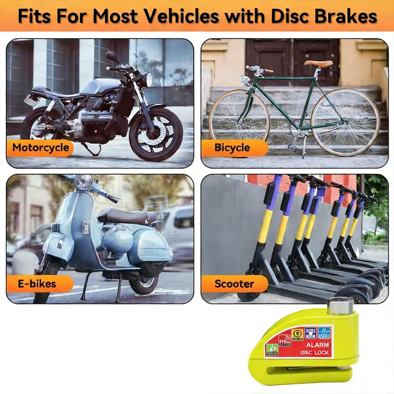 Waterproof Motorcycle Scooter Bicycle Disc Brake Lock Anti-Theft Alarm Lock Aluminum Alloy Safety Lock for Wheels and Vehicles thumbnail 2