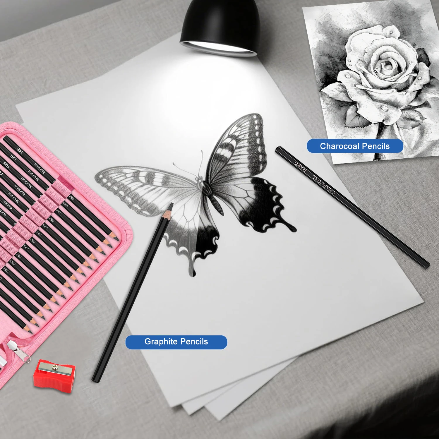 14/26/64/126 PCS Drawing Kit Sketching Pencil Set,Art Supplies with 3-Color Sketchbook,Graphite,Charcoal,Blending Tools thumbnail 4