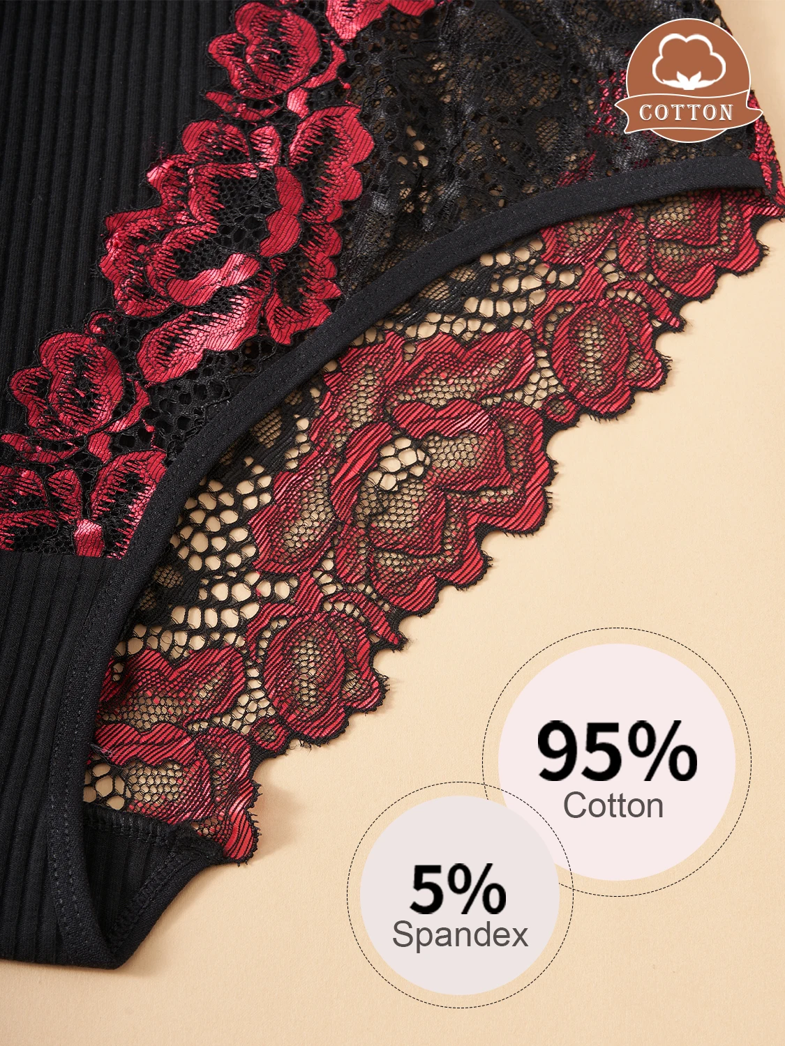 3PCS Women Contrast Lace Striped Cotton Briefs Sexy Semi-Sheer Lace Floral Panties Female Soft Comfortable Lingerie S-XXL Hot thumbnail 4