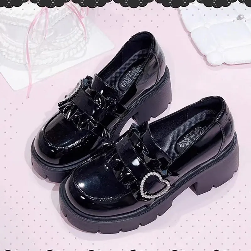 Spring Womens Loafers Block Heels Platform Shoes Patent Leather Women Pumps Metal Decorations Party Shoes Elegant Sexy Zapatos thumbnail 3