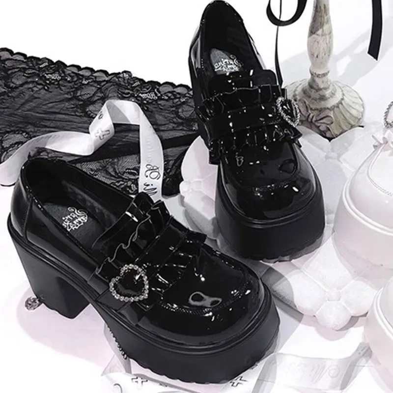 Spring Womens Loafers Block Heels Platform Shoes Patent Leather Women Pumps Metal Decorations Party Shoes Elegant Sexy Zapatos thumbnail 5