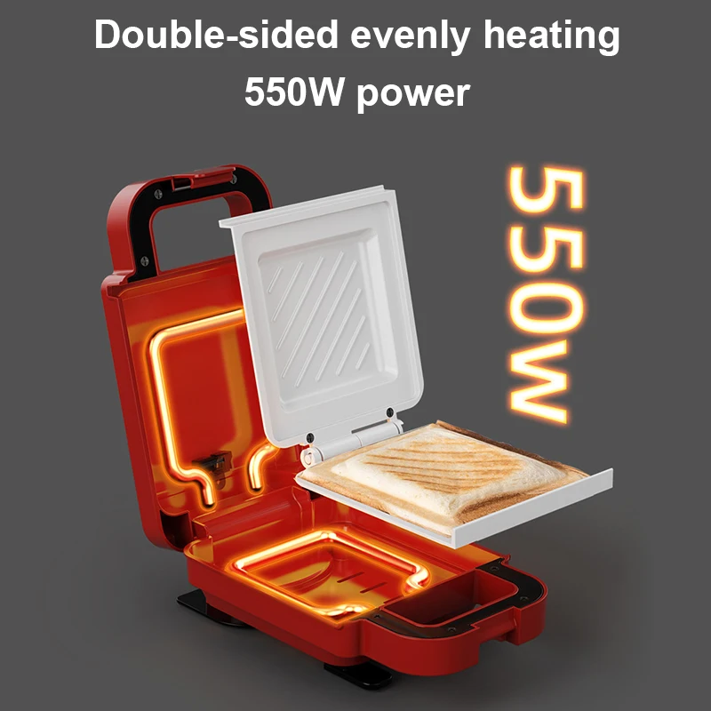 Multifunction Sandwich Light Food Maker Double-sided Heating Bread Toaster Breakfast Baking Machine Ceramic Coating Grilling Pan thumbnail 3