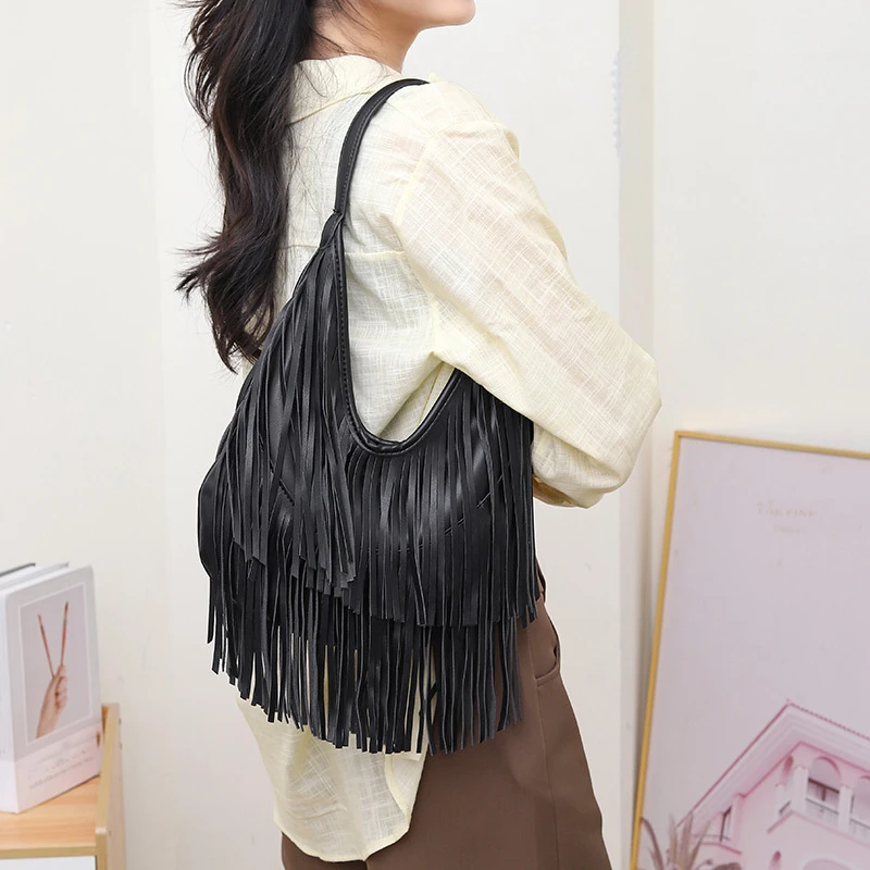 Long Tassels Women handbag Fashion Shoulder Bags for ladies hand bag Soft PU leather casual hobos armpit bag female Tote thumbnail 3