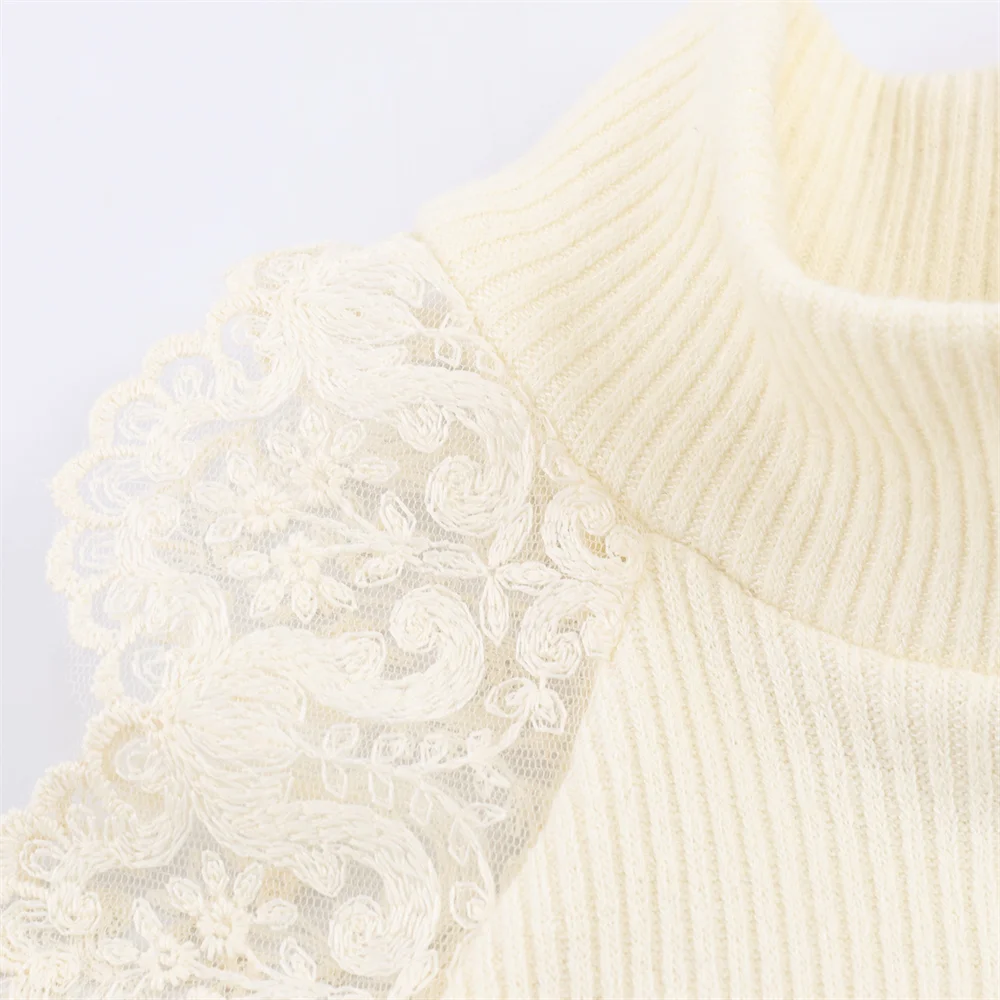 2026 New Women's Fashion European and American Style Sleeveless Half High Collar Lace Ribbed T-shirt thumbnail 5