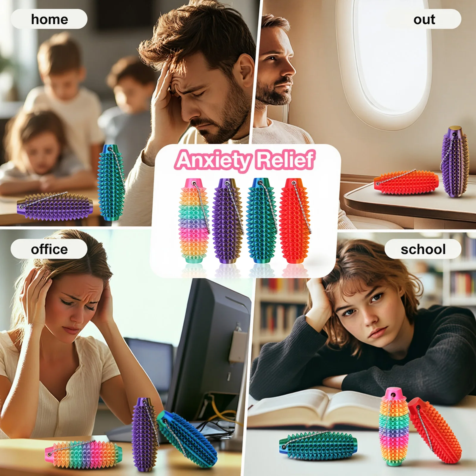 4pcs Mini 3D Printed Hard Spiky Fidget Massage Keychain Pain Stim Toy for Adults Anxiety Relief Stress Sensory Novelty Gifts thumbnail 4