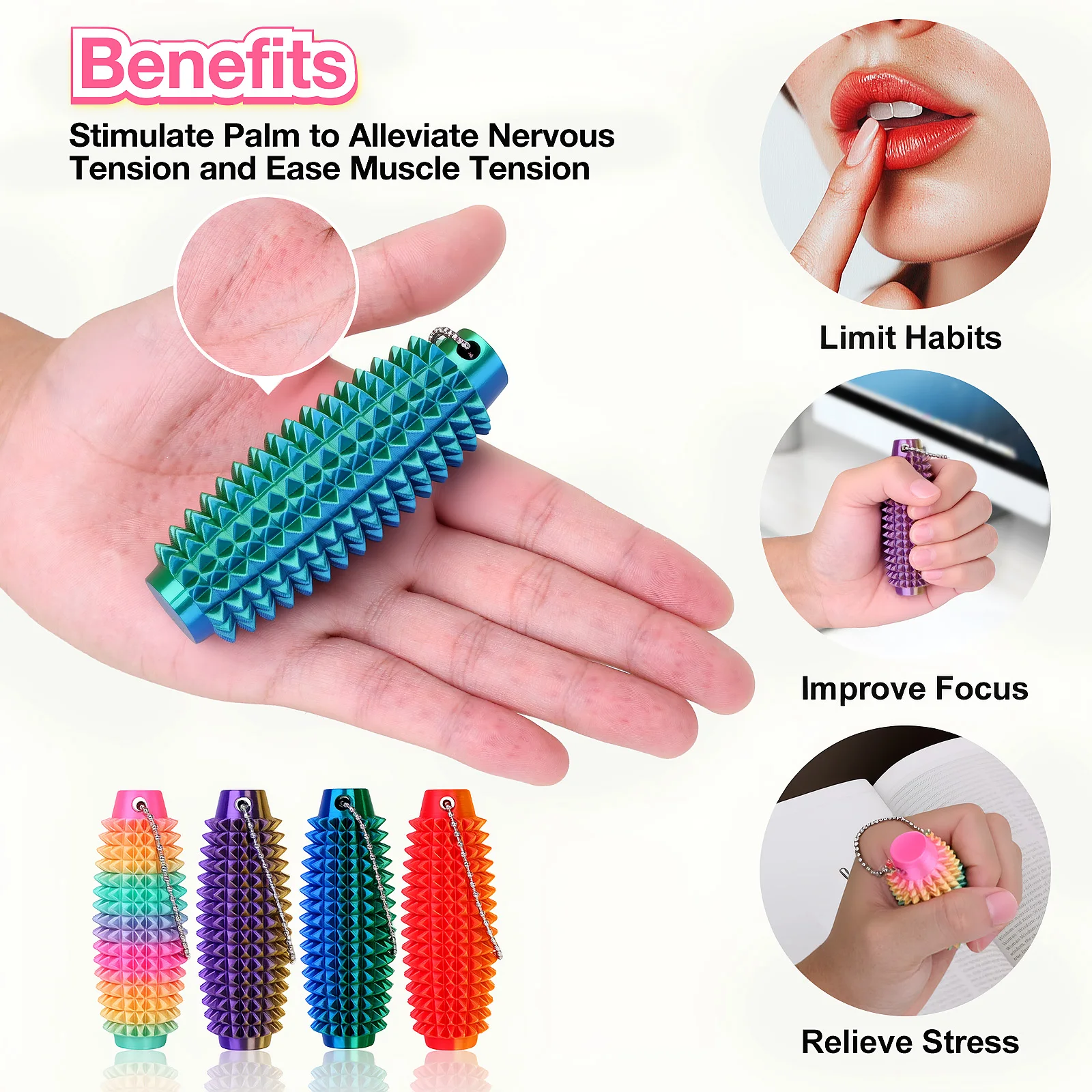 4pcs Mini 3D Printed Hard Spiky Fidget Massage Keychain Pain Stim Toy for Adults Anxiety Relief Stress Sensory Novelty Gifts thumbnail 2