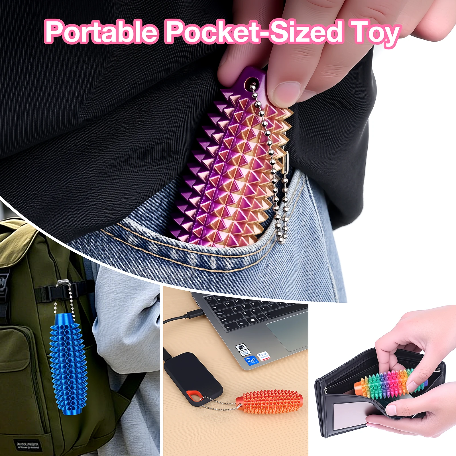 4pcs Mini 3D Printed Hard Spiky Fidget Massage Keychain Pain Stim Toy for Adults Anxiety Relief Stress Sensory Novelty Gifts thumbnail 5