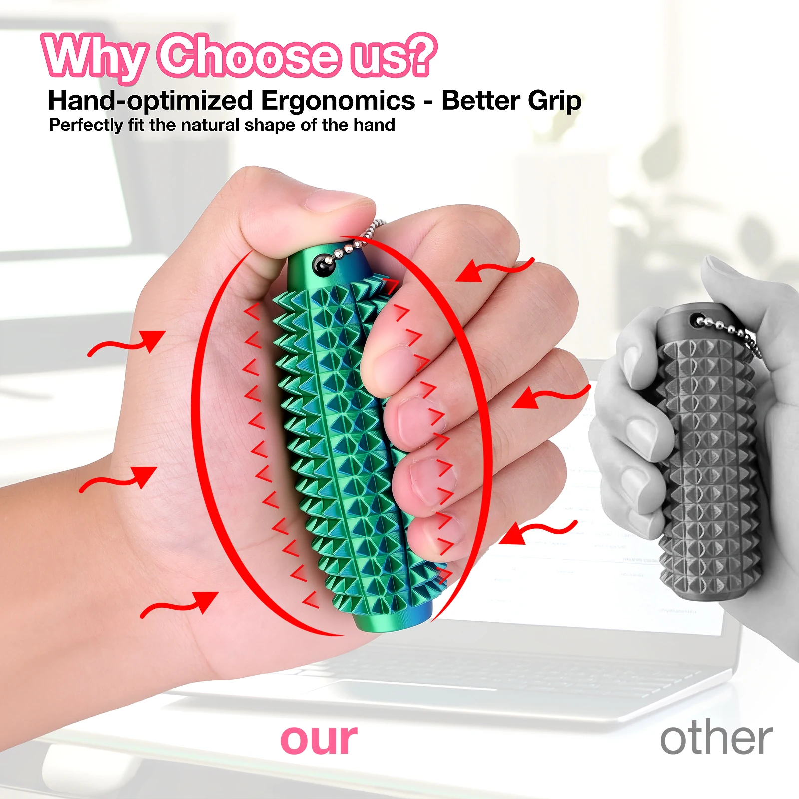 4pcs Mini 3D Printed Hard Spiky Fidget Massage Keychain Pain Stim Toy for Adults Anxiety Relief Stress Sensory Novelty Gifts thumbnail 3