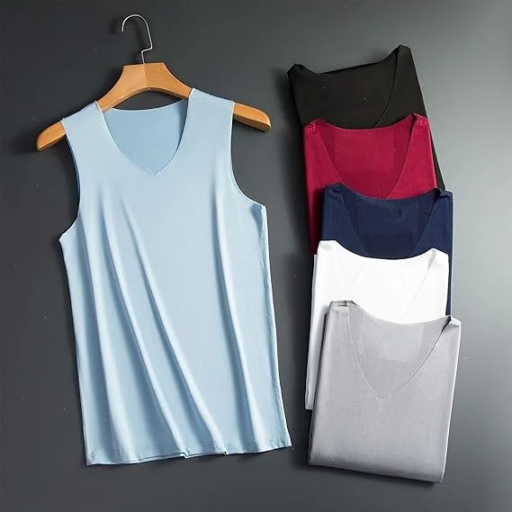 1/2 Pcs Men's V Neck Ice Silk Undershirt Summer Fitness Tank Top Sleeveless Workout T-Shirt Slim Fit Breathable Muscle Vest 5XL thumbnail 3