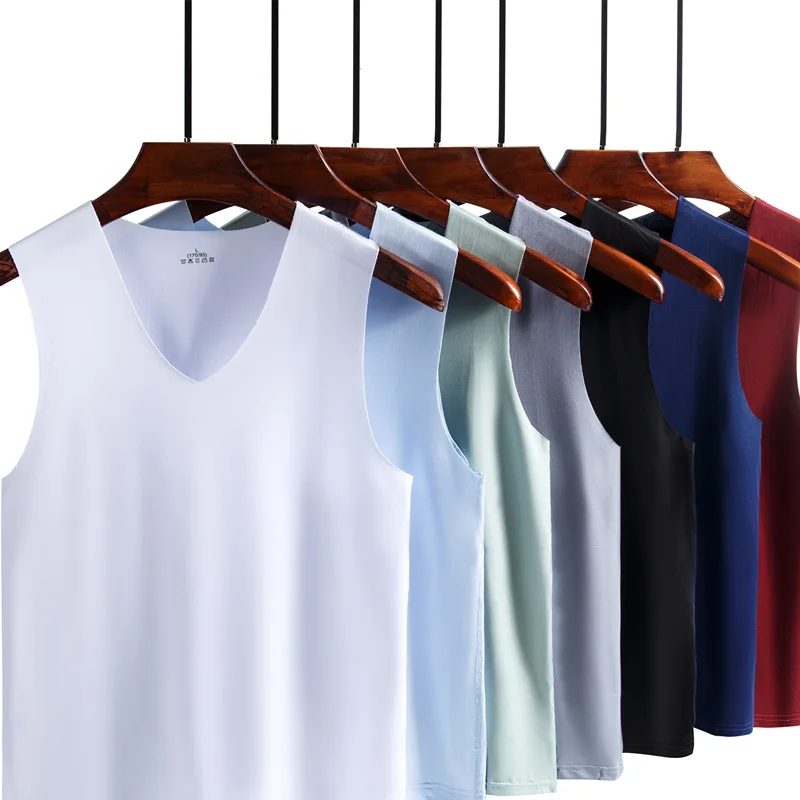 1/2 Pcs Men's V Neck Ice Silk Undershirt Summer Fitness Tank Top Sleeveless Workout T-Shirt Slim Fit Breathable Muscle Vest 5XL thumbnail 6