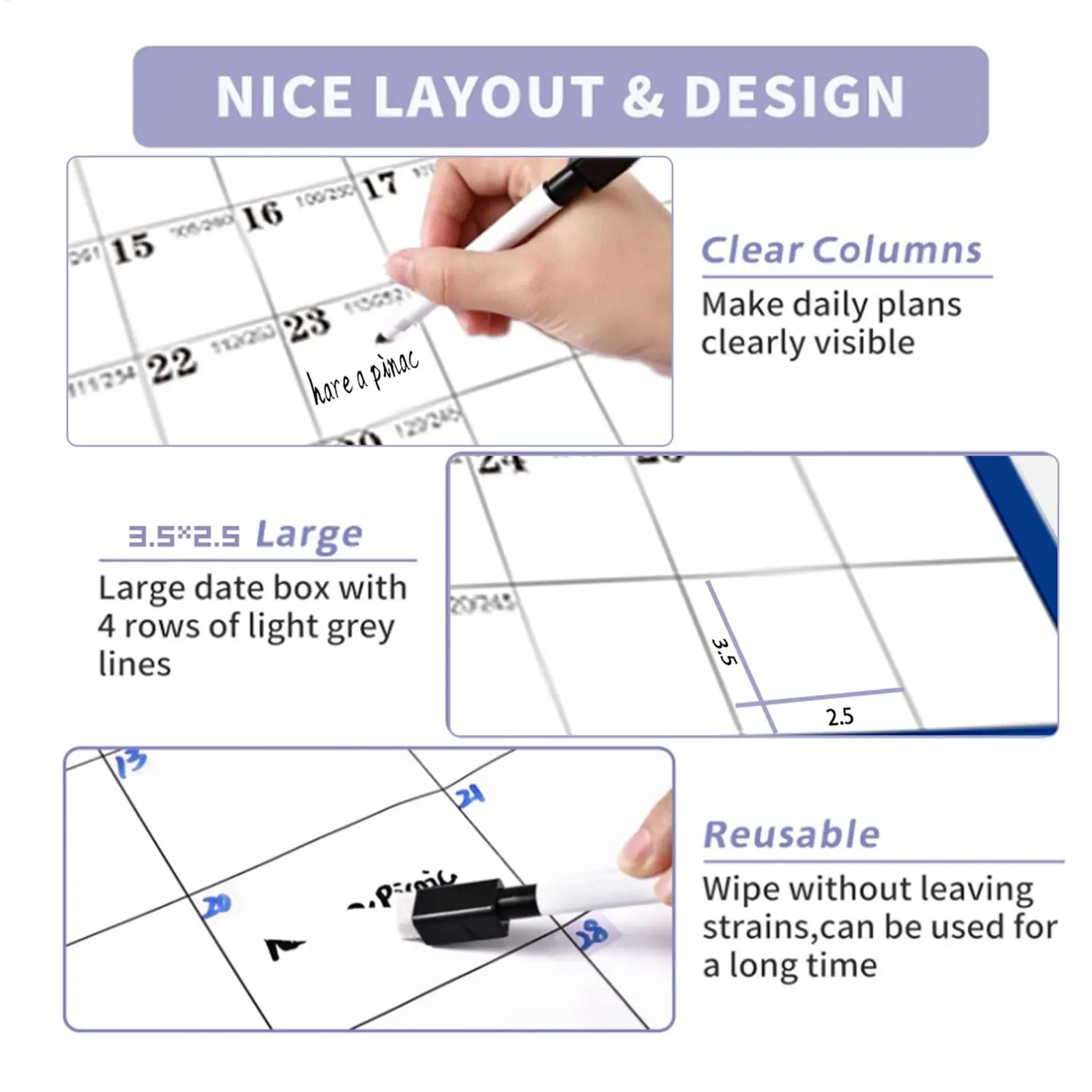 NEW Large Wall Calendar Dry Erase 12 Month Wall Annual Calendar 2026 Yearly Schedule Organizer For Indoor Home Fridge Office thumbnail 4