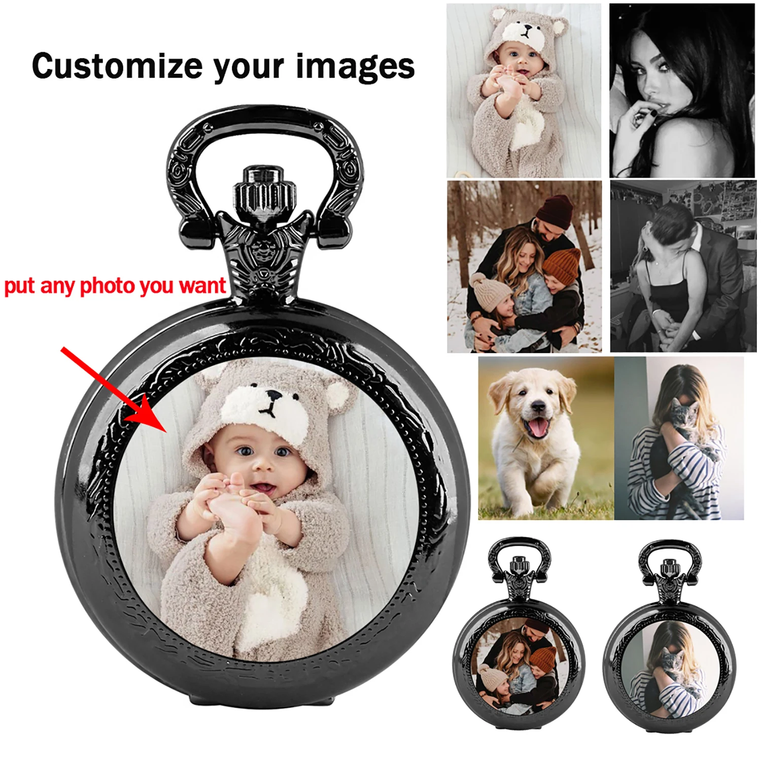 Personalise Photo Vintage Customization Quartz Pocket Watch Men Women Pendant Necklace Chain Clock Watch Jewelry Gift thumbnail 2
