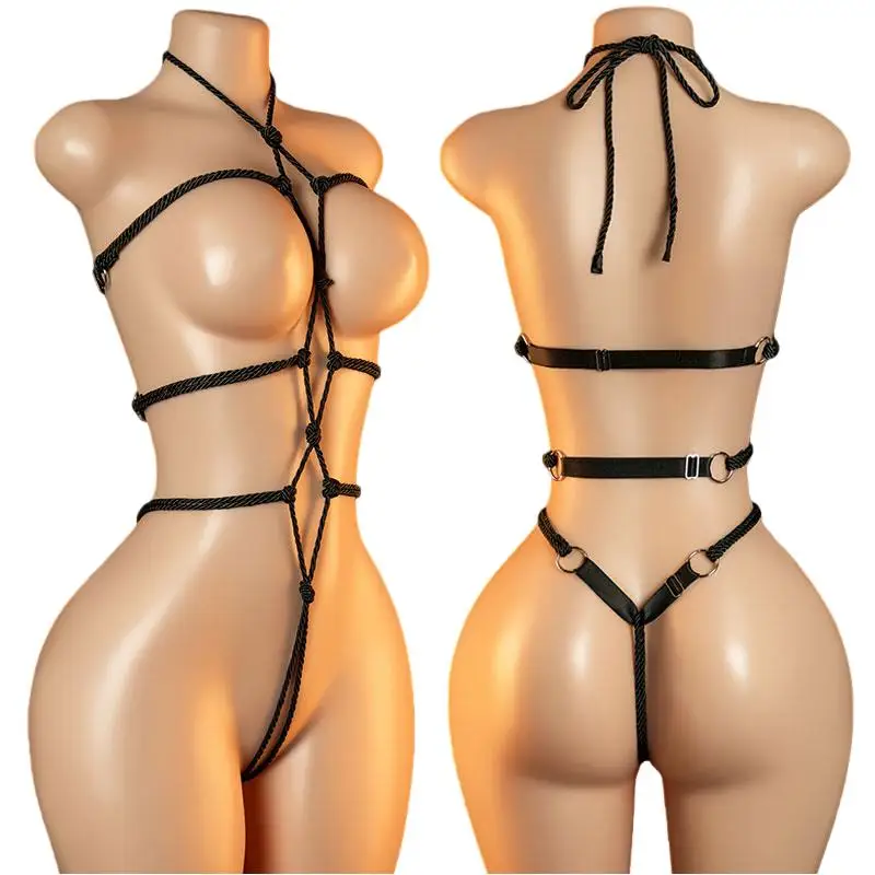 Crotchless Teddy Sexy Underwear Women Hollow Lingerie Transparent SM Bondage Rope Erotic Bodysuits Adult Fishnet Bodystockings thumbnail 2