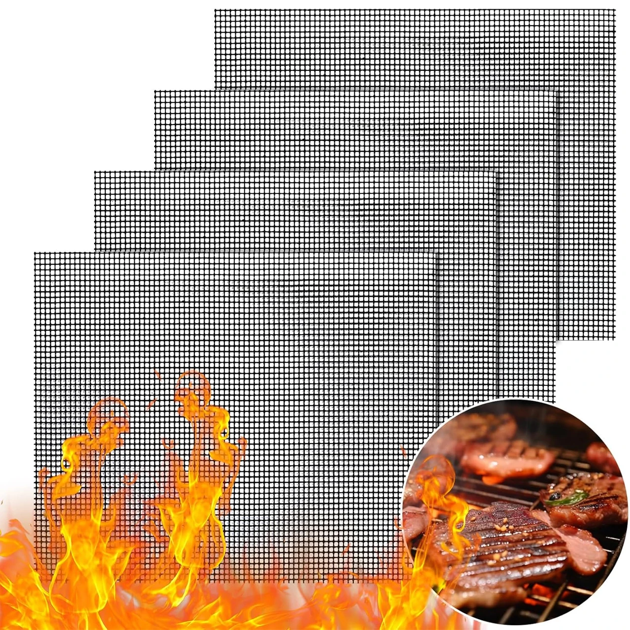 Barbecue Mats Barbecue Grill Mesh High Temperature Resistant Cuttable Barbecue Liner Barbecue Grill Mesh Meat Slices Food Grade