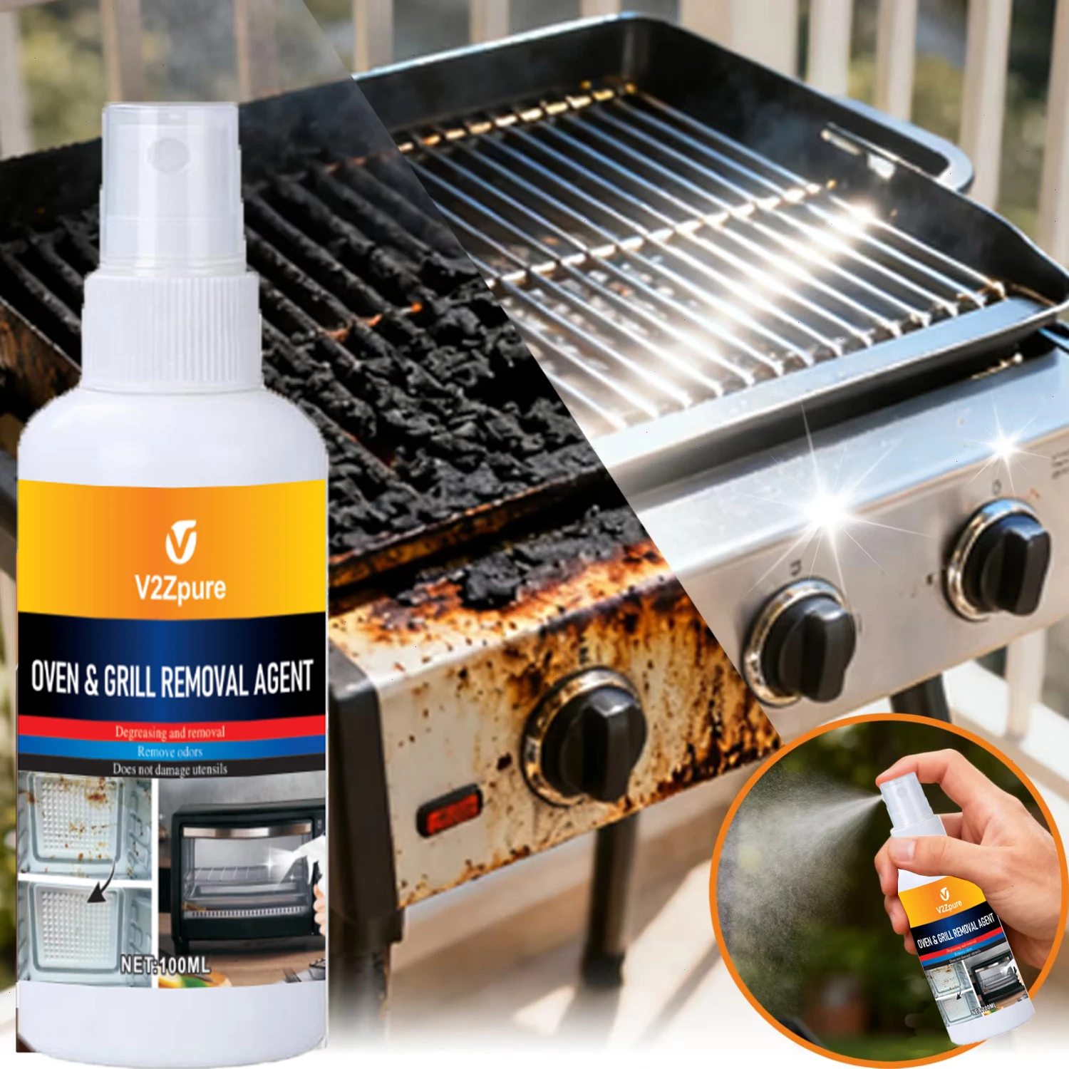 Oven Grill Cleaner Kitchen Cleaner, Cooktop Degreaser Deodorizer Grease Stain Remover for Grills, Microwaves, Gas Stoves, Tile K thumbnail 2