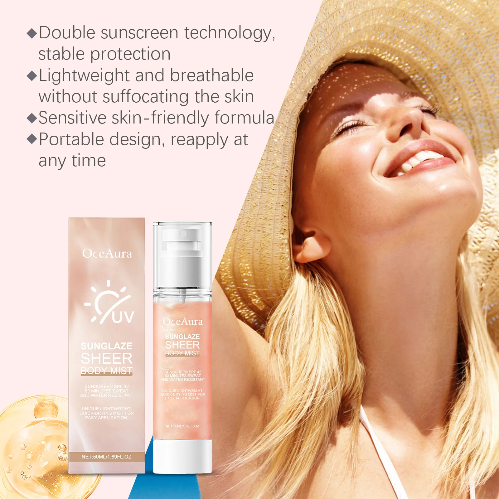 Refreshing Sunscreen Spray SPF 50+ PA+++ Long Lasting UV Protector & Brightening Moisturizer for Summer Outdoor Daily Skin Care thumbnail 2