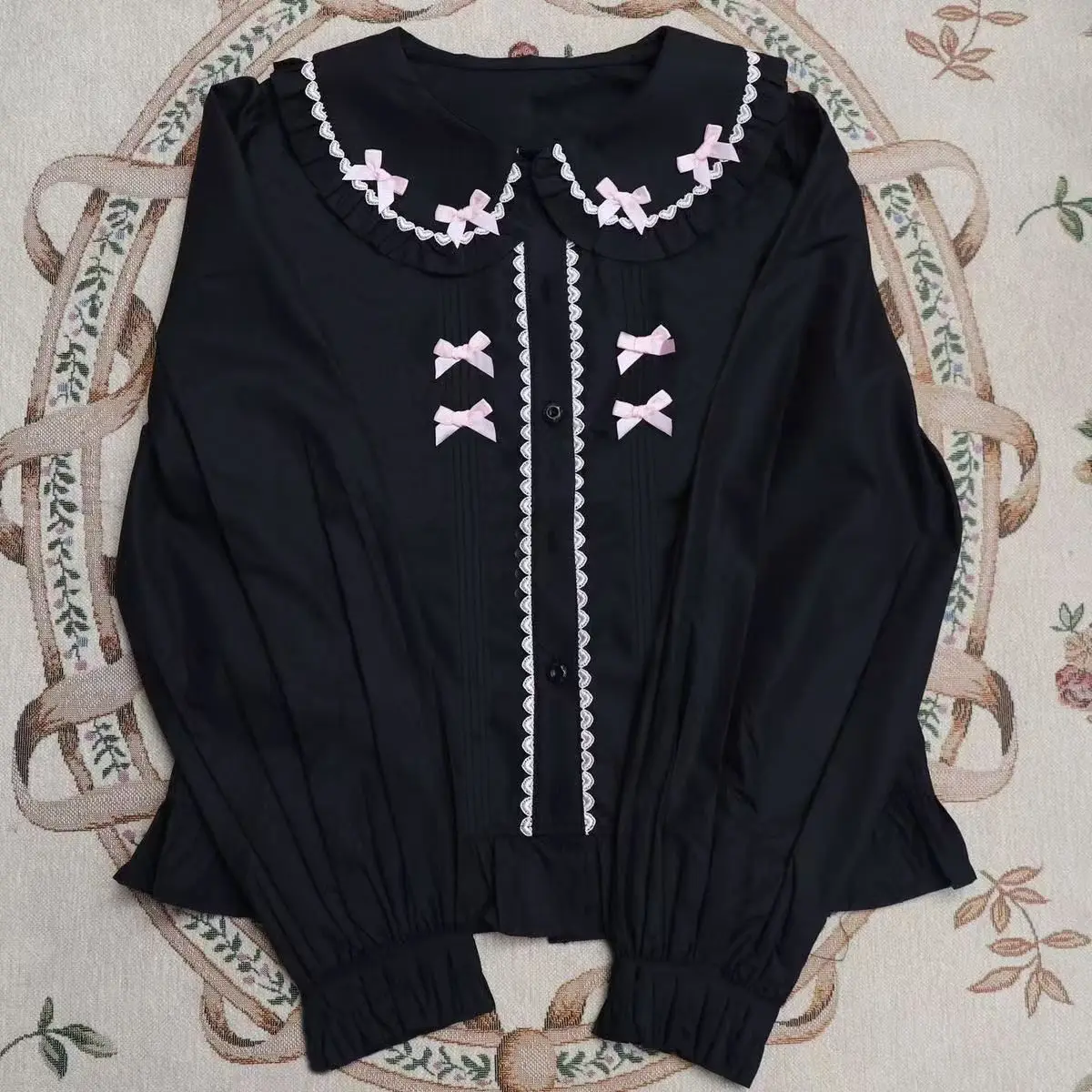 Women Design Kawaii Slim Solid Lolita Shirt Spring Sweet Long Sleeve Doll Collar T-Shirts Female Fashion Pretty Thin Clothes thumbnail 3