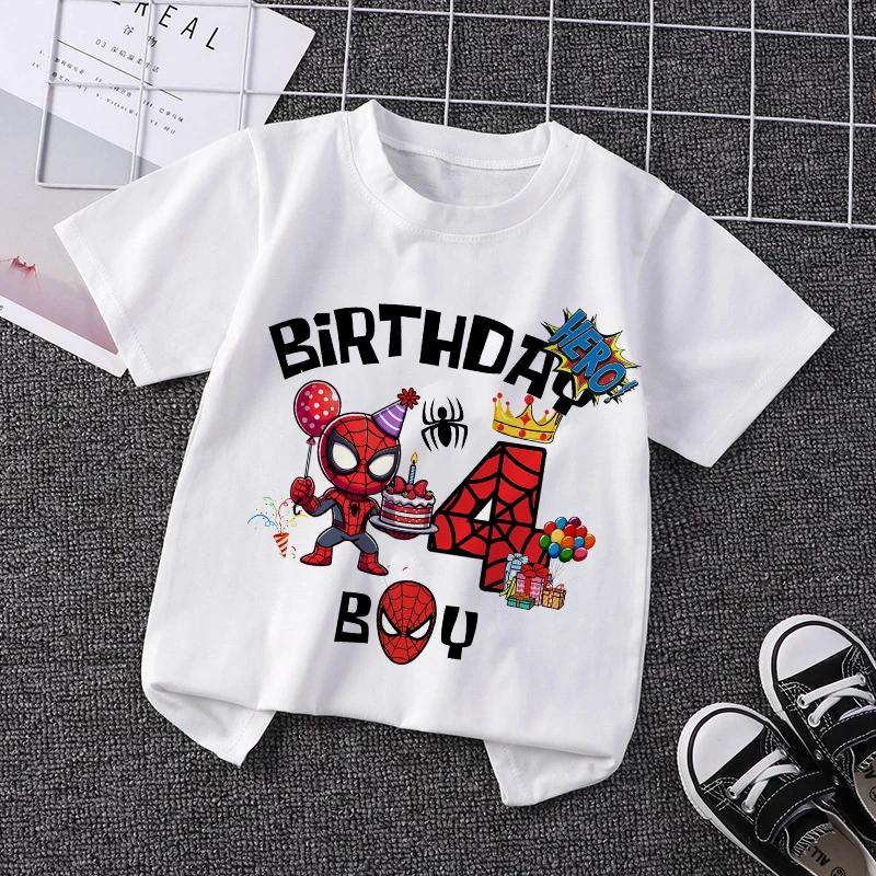 Marvel Spiderman Kids Birthday Party Tshirts Baby Number 1-9 T-Shirt Children Fashion Tops Tees Boys TShirt Parent Child Clothes thumbnail 3