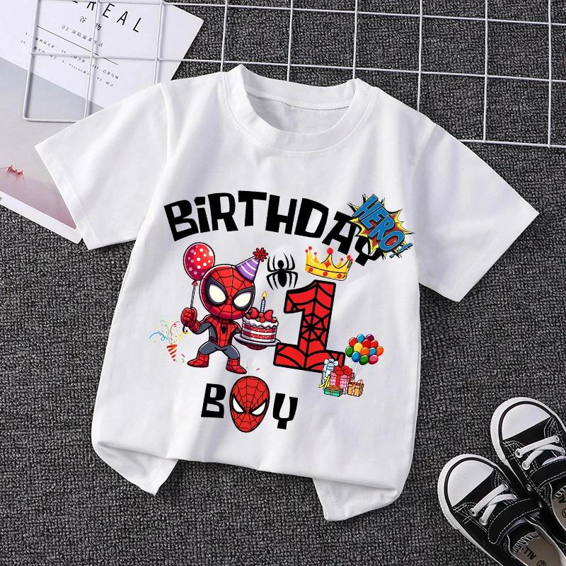 Marvel Spiderman Kids Birthday Party Tshirts Baby Number 1-9 T-Shirt Children Fashion Tops Tees Boys TShirt Parent Child Clothes thumbnail 4