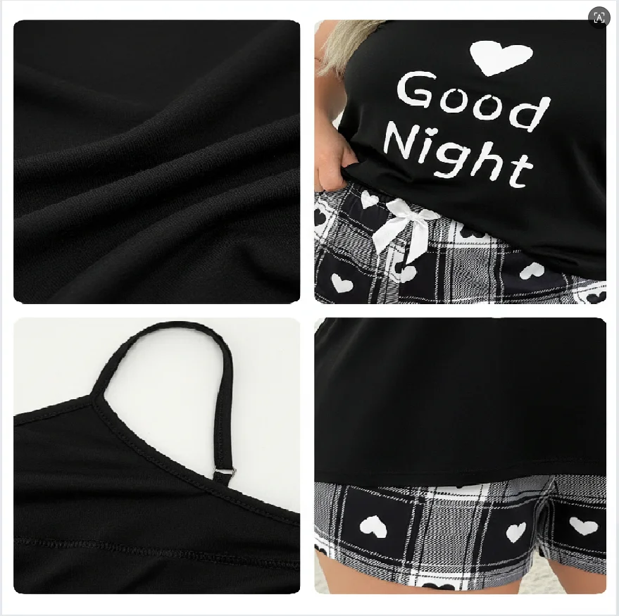 Ladies' Plus Size Bowknot & Heart Letter Printed Camisole Top and Shorts Set thumbnail 6