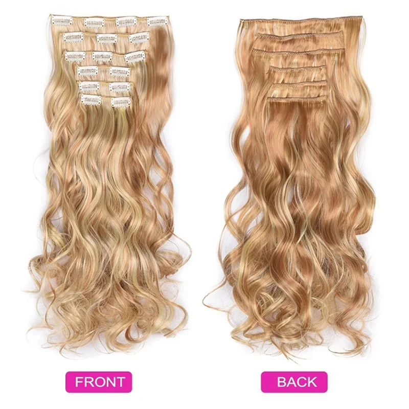 Synthetic Water Wave Clip in Hair Extensions 24 Inch Long 16 Clips Full Head Wig for Women Daily Fashion Cosplay Party Styling thumbnail 4