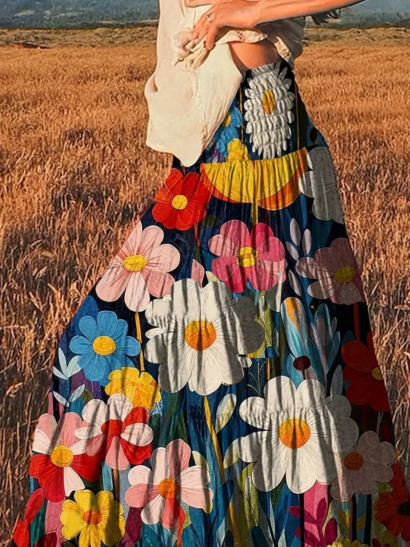 Women's Plus-Size Elegant Holiday Outfit in a Pastoral Style, Suitable for New Year Parties, Featuring a Cinched Waist Floral Print Layered Midi Skirt, Perfect for Spring, Summer, and Autumn, with a Vintage Floral Print Pattern Office Skirt thumbnail 2