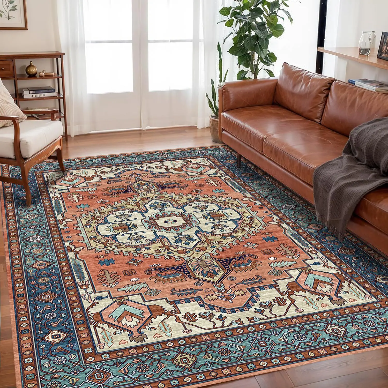 VIKAMA Bohemian Vintage Rug - Stain-Resistant and Easy-Care Floor Mat for Living Rooms and Bedrooms Persian Rug Home Decor thumbnail 2