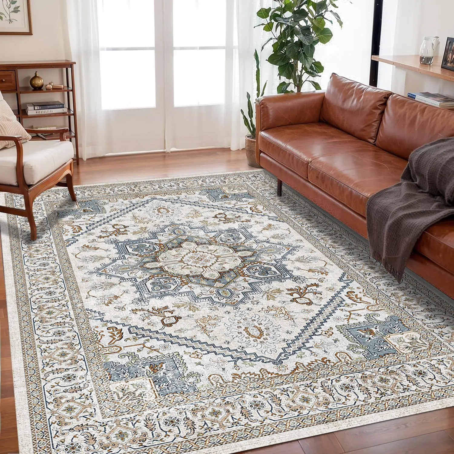 VIKAMA Bohemian Vintage Rug - Stain-Resistant and Easy-Care Floor Mat for Living Rooms and Bedrooms Persian Rug Home Decor thumbnail 4
