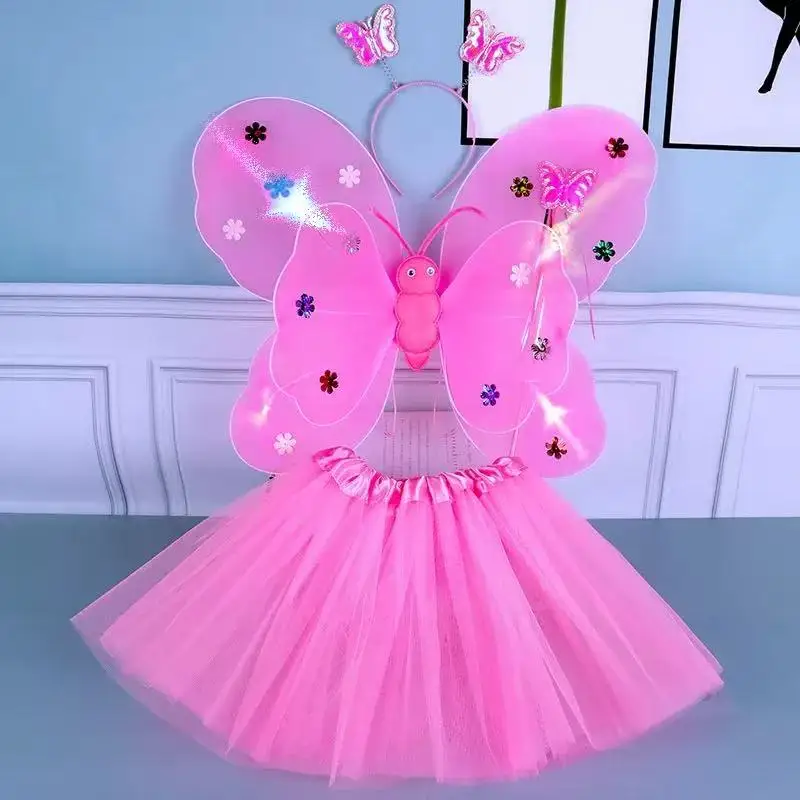 1set LED Children Fairy Costume Girls Skirt Flashing Butterfly Skirt Suit Angel Luminous Wings Butterfly Wings Fancy Dress thumbnail 2
