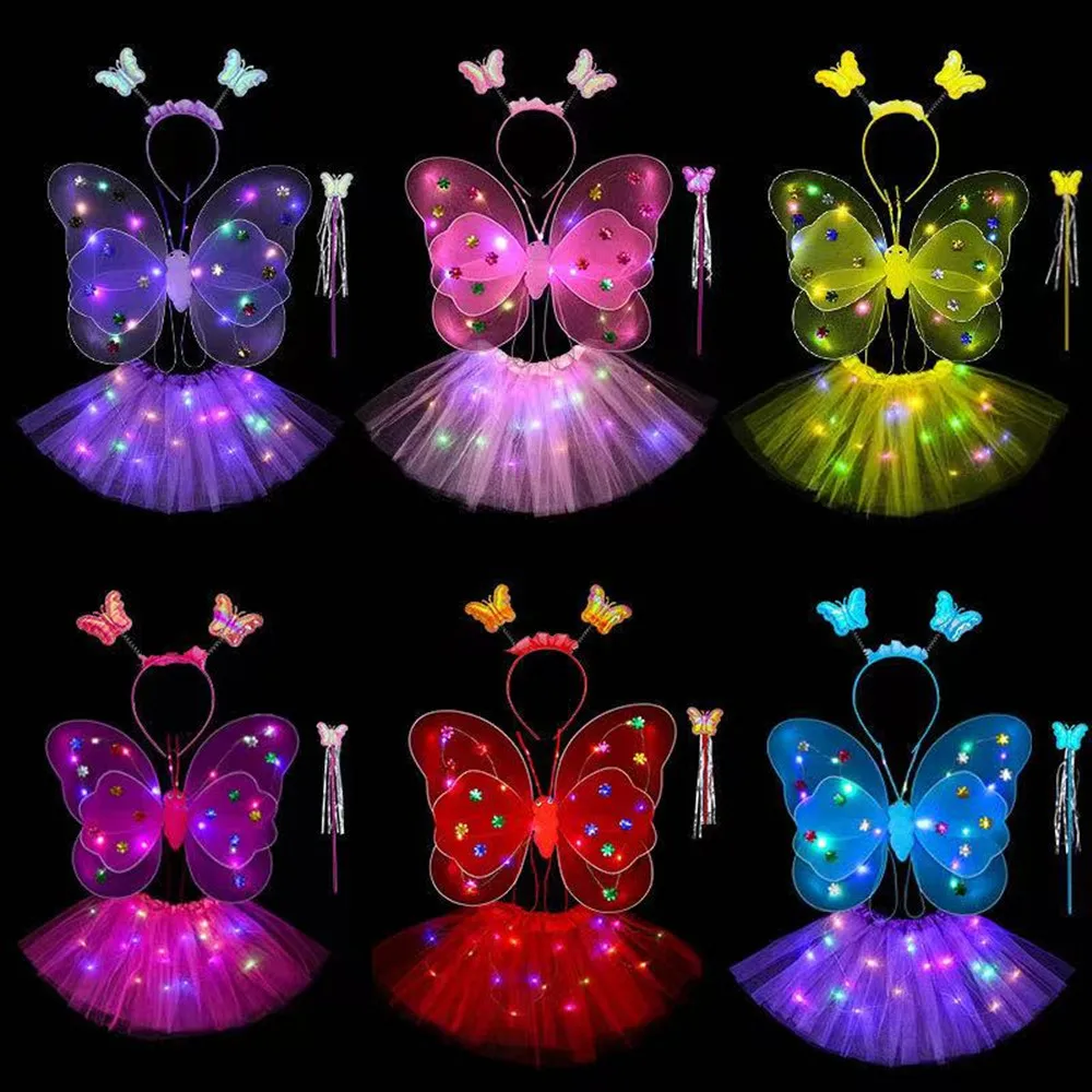 1set LED Children Fairy Costume Girls Skirt Flashing Butterfly Skirt Suit Angel Luminous Wings Butterfly Wings Fancy Dress thumbnail 3