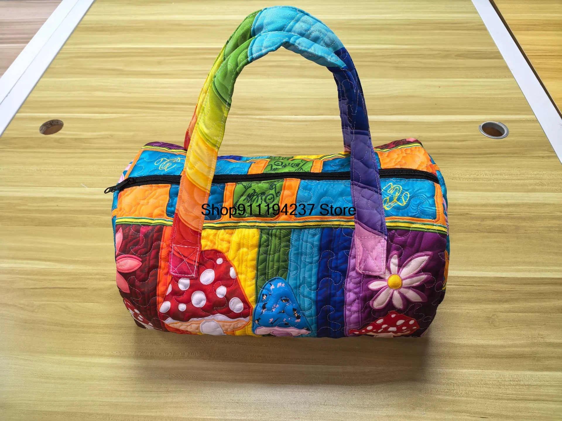 Hippie Van Quilted Duffle Bag, Hippie Journey Quilted Duffle Bag, Vintage Floral Travel Weekender Bag Gym Bags thumbnail 5