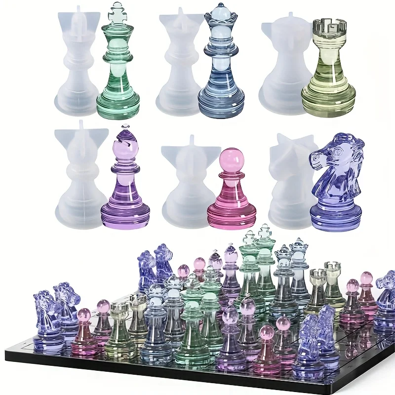 23-Piece Chess Set (Chess Silicone Mold + 5-Color Paint + Gold Foil Filler) - DIY Kit for Making Game Boards, Includes Full-Sized 3D Parts and Resin Casting Molds, Creative Gifts, Furniture Display, DIY Beginner Set, Easy to Use thumbnail 5
