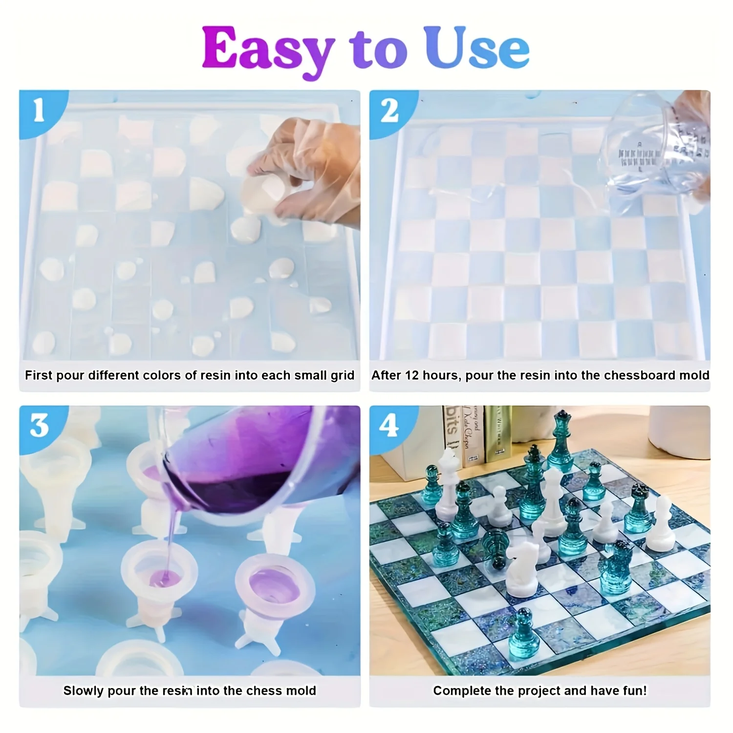 23-Piece Chess Set (Chess Silicone Mold + 5-Color Paint + Gold Foil Filler) - DIY Kit for Making Game Boards, Includes Full-Sized 3D Parts and Resin Casting Molds, Creative Gifts, Furniture Display, DIY Beginner Set, Easy to Use thumbnail 2