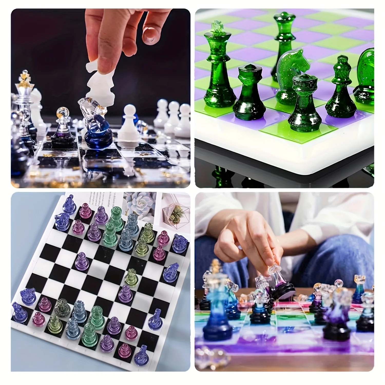 23-Piece Chess Set (Chess Silicone Mold + 5-Color Paint + Gold Foil Filler) - DIY Kit for Making Game Boards, Includes Full-Sized 3D Parts and Resin Casting Molds, Creative Gifts, Furniture Display, DIY Beginner Set, Easy to Use thumbnail 3