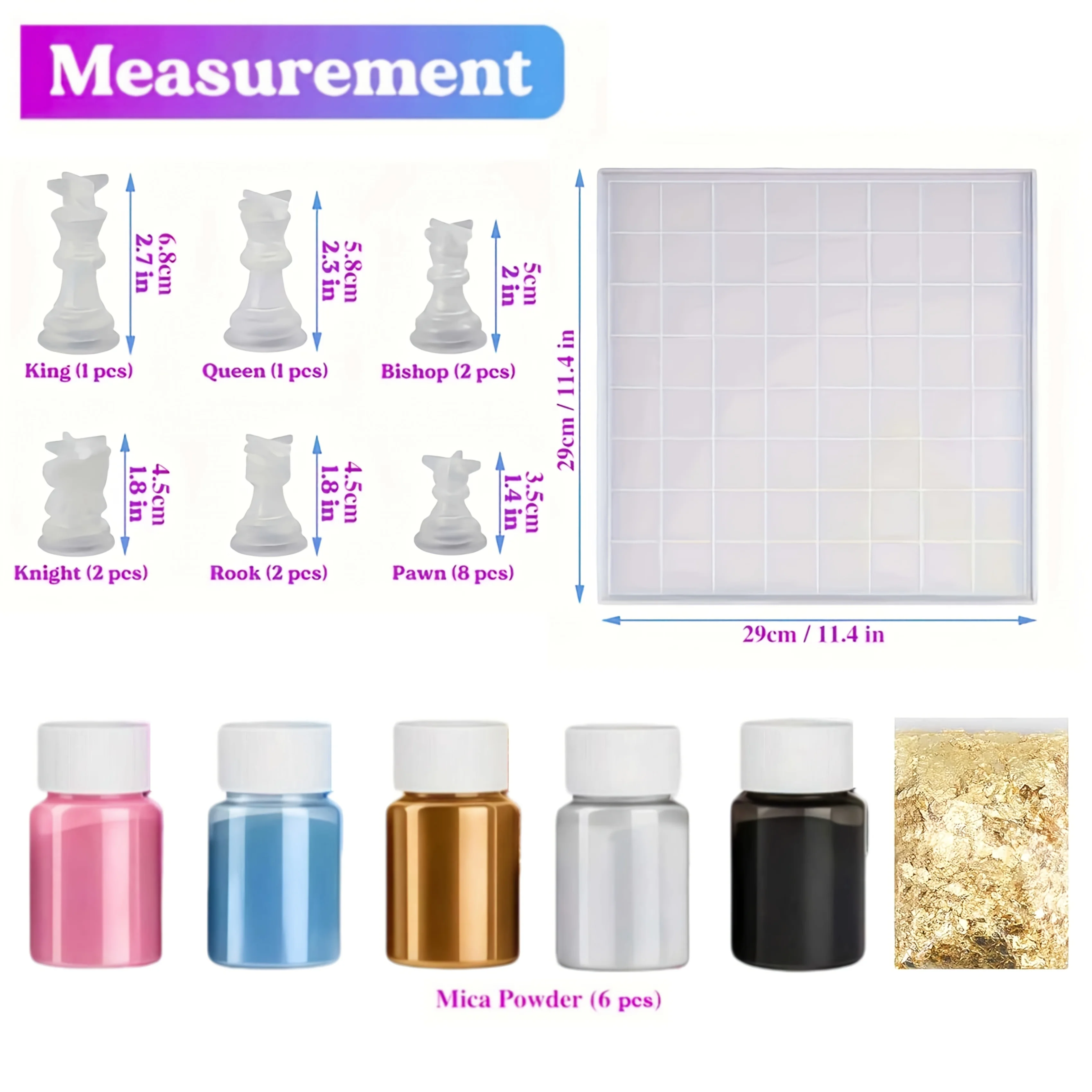 23-Piece Chess Set (Chess Silicone Mold + 5-Color Paint + Gold Foil Filler) - DIY Kit for Making Game Boards, Includes Full-Sized 3D Parts and Resin Casting Molds, Creative Gifts, Furniture Display, DIY Beginner Set, Easy to Use thumbnail 6