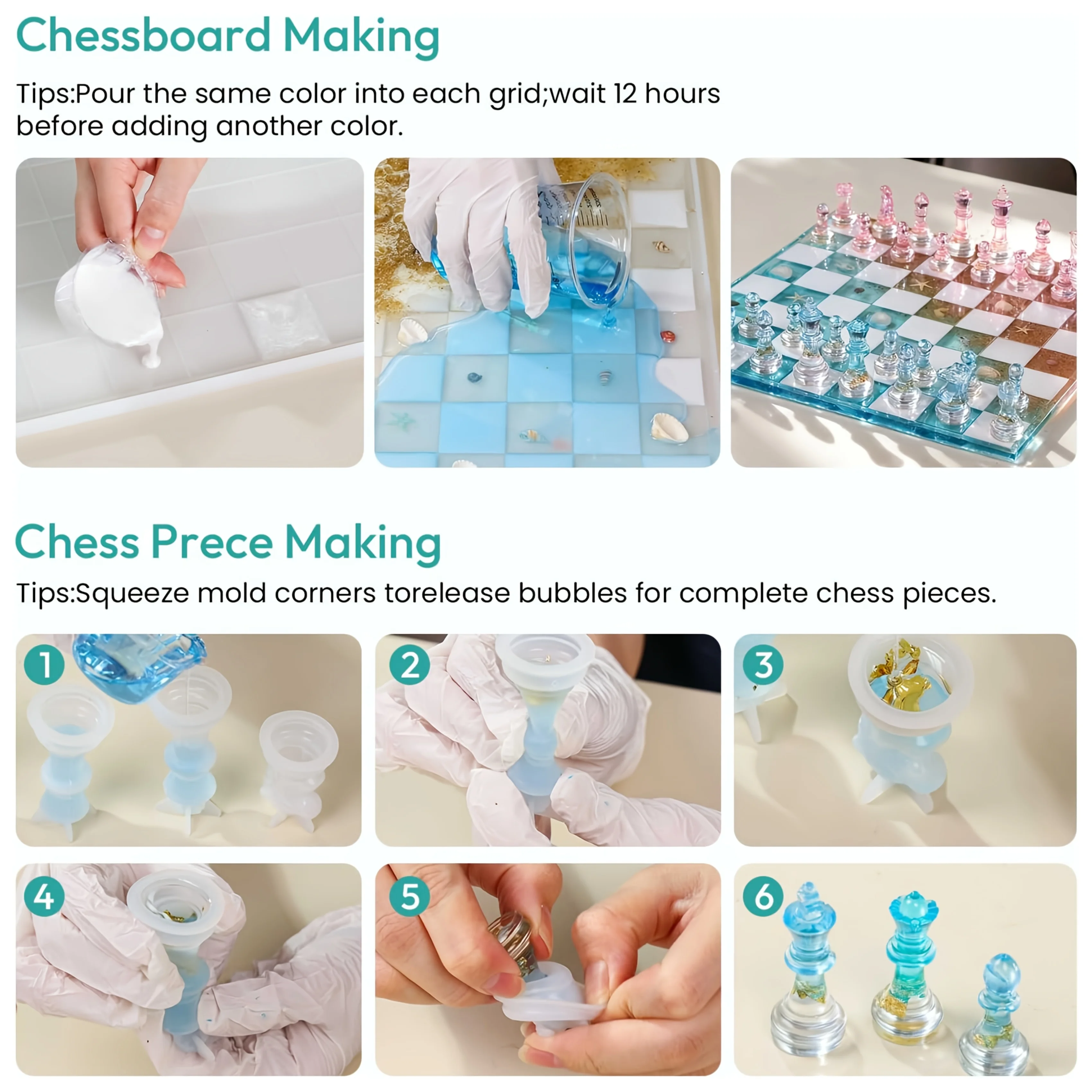 23-Piece Chess Set (Chess Silicone Mold + 5-Color Paint + Gold Foil Filler) - DIY Kit for Making Game Boards, Includes Full-Sized 3D Parts and Resin Casting Molds, Creative Gifts, Furniture Display, DIY Beginner Set, Easy to Use thumbnail 4