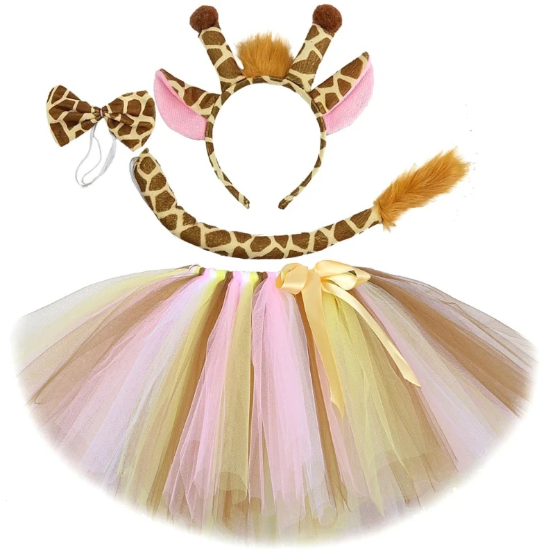 Baby Girls Jungle Animal Christmas Dress Up Costumes for Kids Halloween Birthday Outfits Children Brown Pink Giraffe Tutu Skirt thumbnail 2