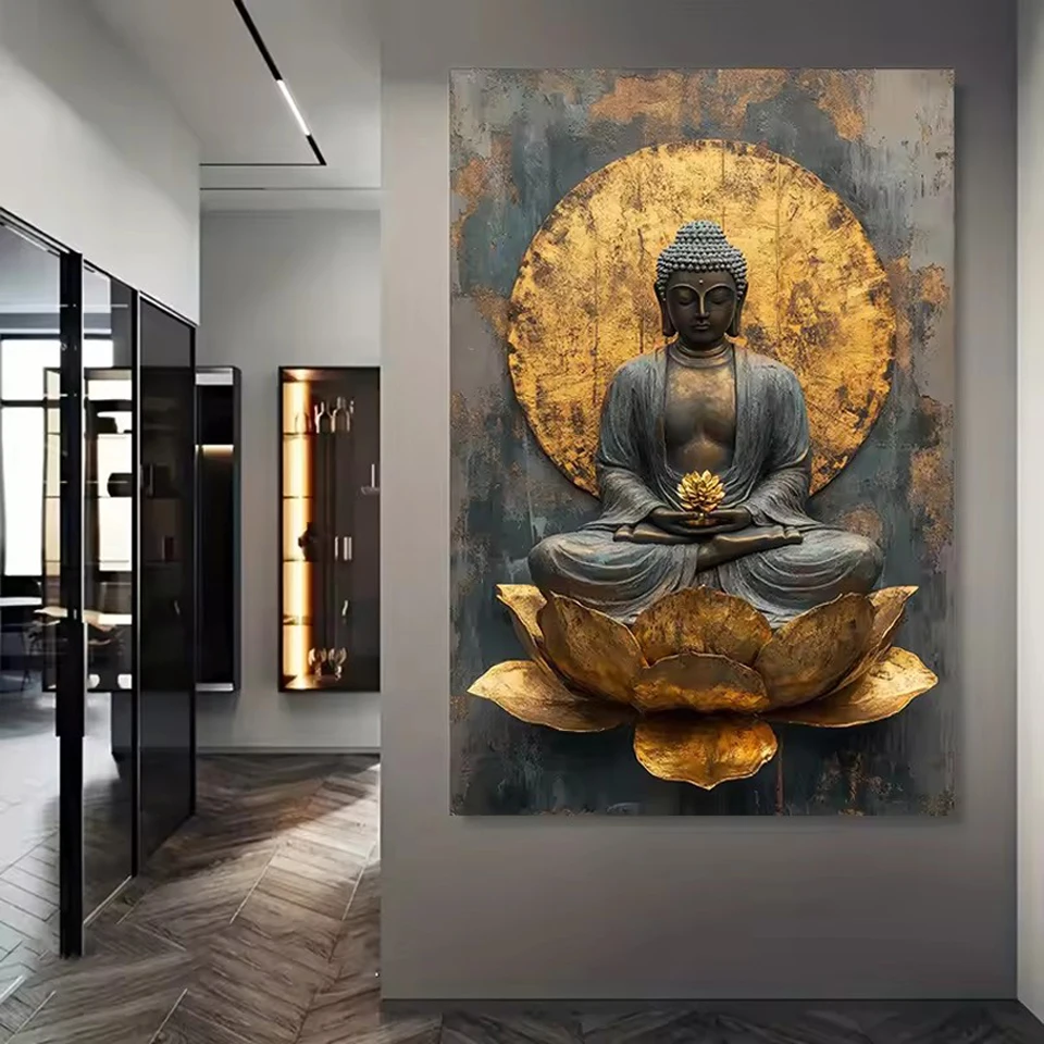 5D New Diamond Painting Full Diamond Mosaic Buddha on Golden Lotus Artwork Diamond Embroidery Kit Rhinestone Home Decor Gift thumbnail 2