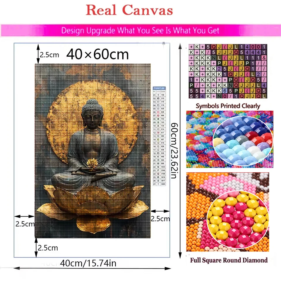 5D New Diamond Painting Full Diamond Mosaic Buddha on Golden Lotus Artwork Diamond Embroidery Kit Rhinestone Home Decor Gift thumbnail 3