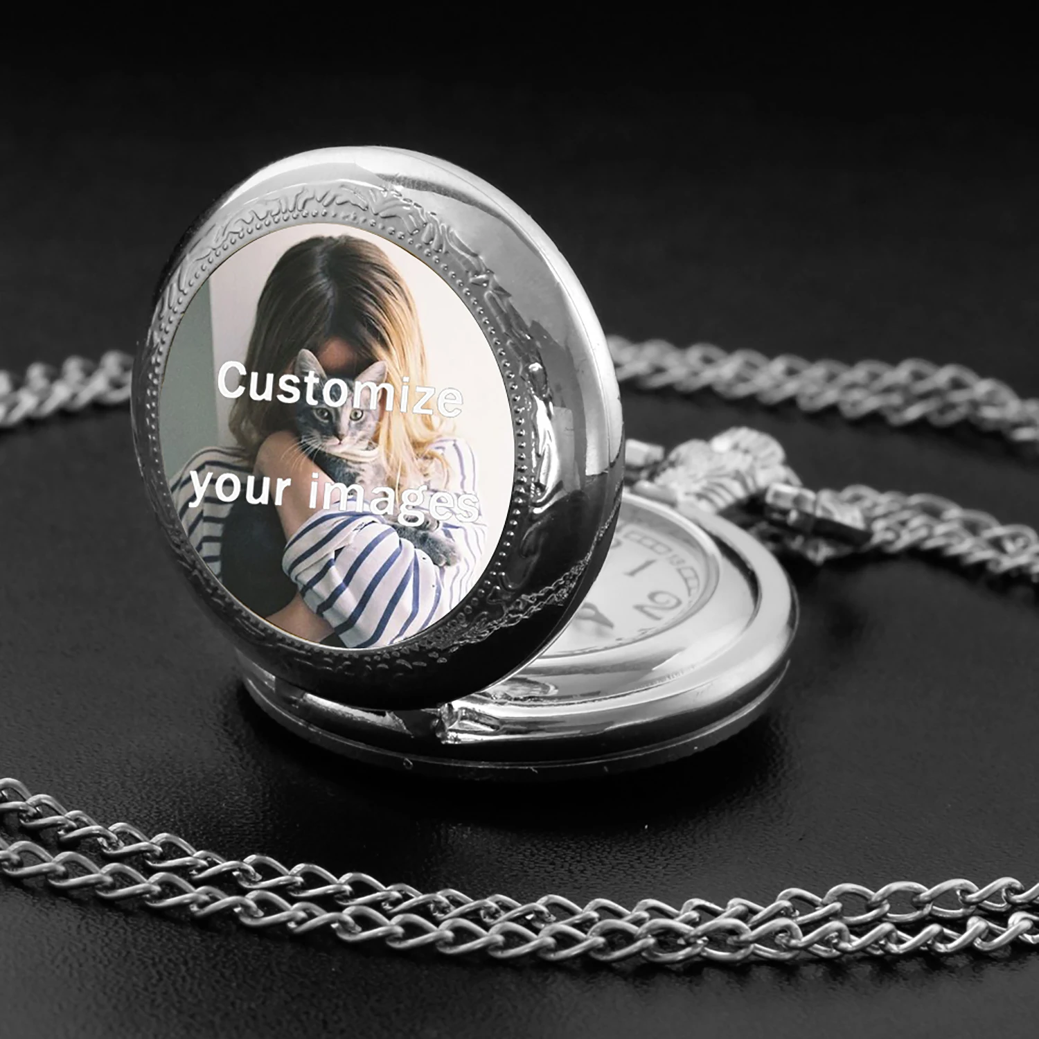 Personalise Photo Vintage Customization Quartz Pocket Watch Men Women Pendant Necklace Chain Clock Watch Birthday Jewelry Gift