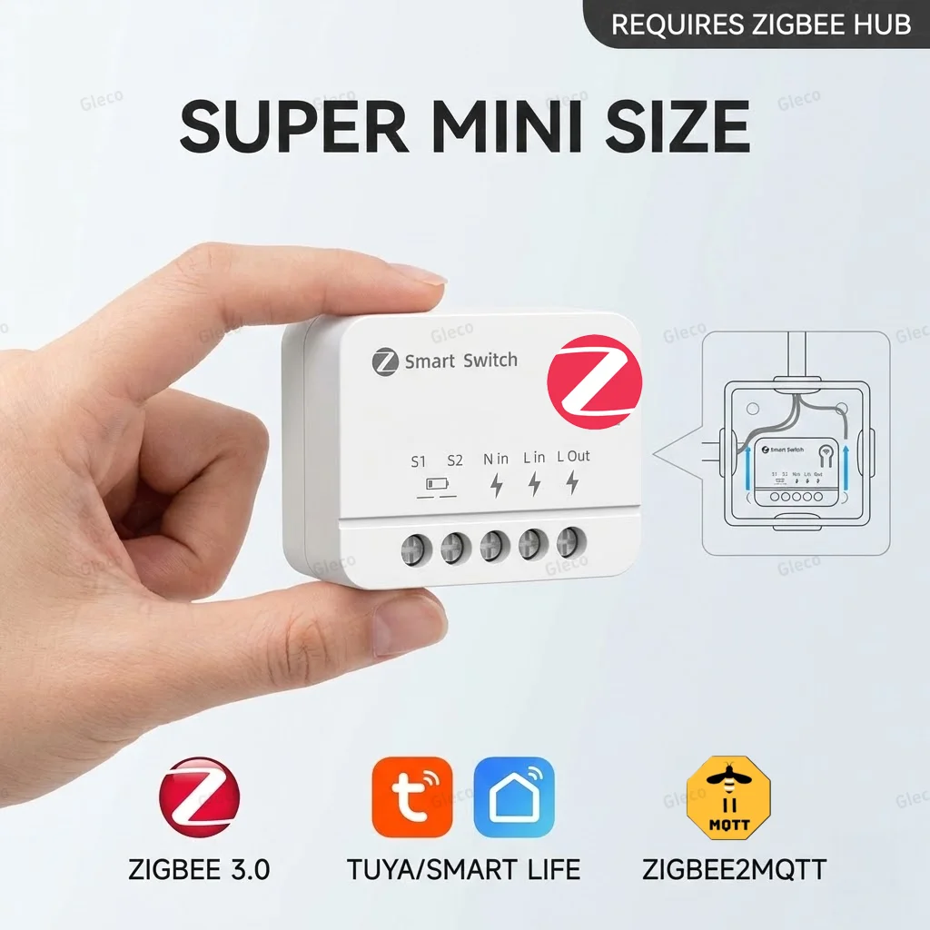 Zigbee Switch Module Extreme Mini 10A/16A Relay Breaker Relay 220V 110V Tuya Smart Life Switches Voice Control with Alexa Google