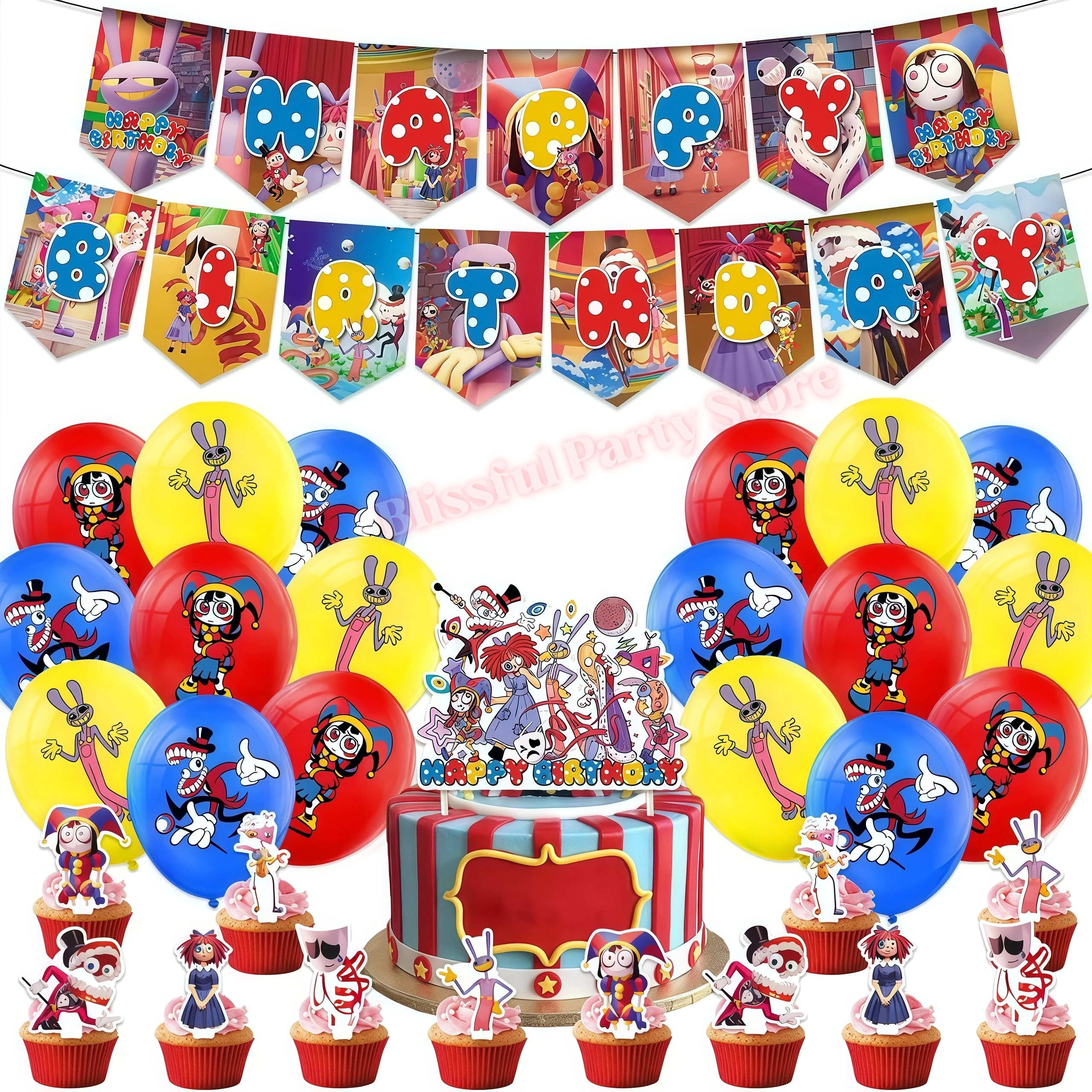 Amazing Digital Circuses Birthday Party Decoration Tableware Cup Plate Balloon Cake Topper Kids Event Supplies Baby Shower Favor thumbnail 5