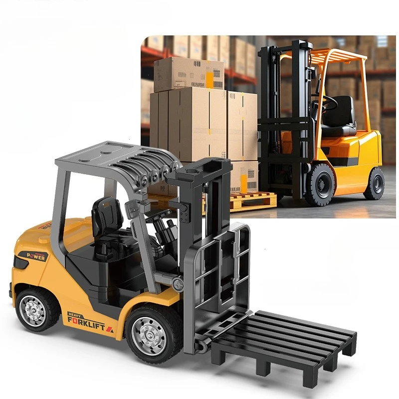 2-in-1 Desktop Mini Alloy Toy 1:64 Bluetooth Remote Control Forklift Car with Trailer Christmas New Year Gift in Color Box thumbnail 4