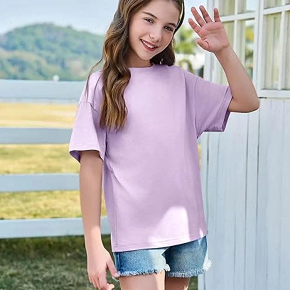 Girls Boys Short Sleeve T Shirts Kids Pure Cotton Summer Oversized Tops Children Teens Solid Casual Crewneck Basic Tees 3-14Y thumbnail 5