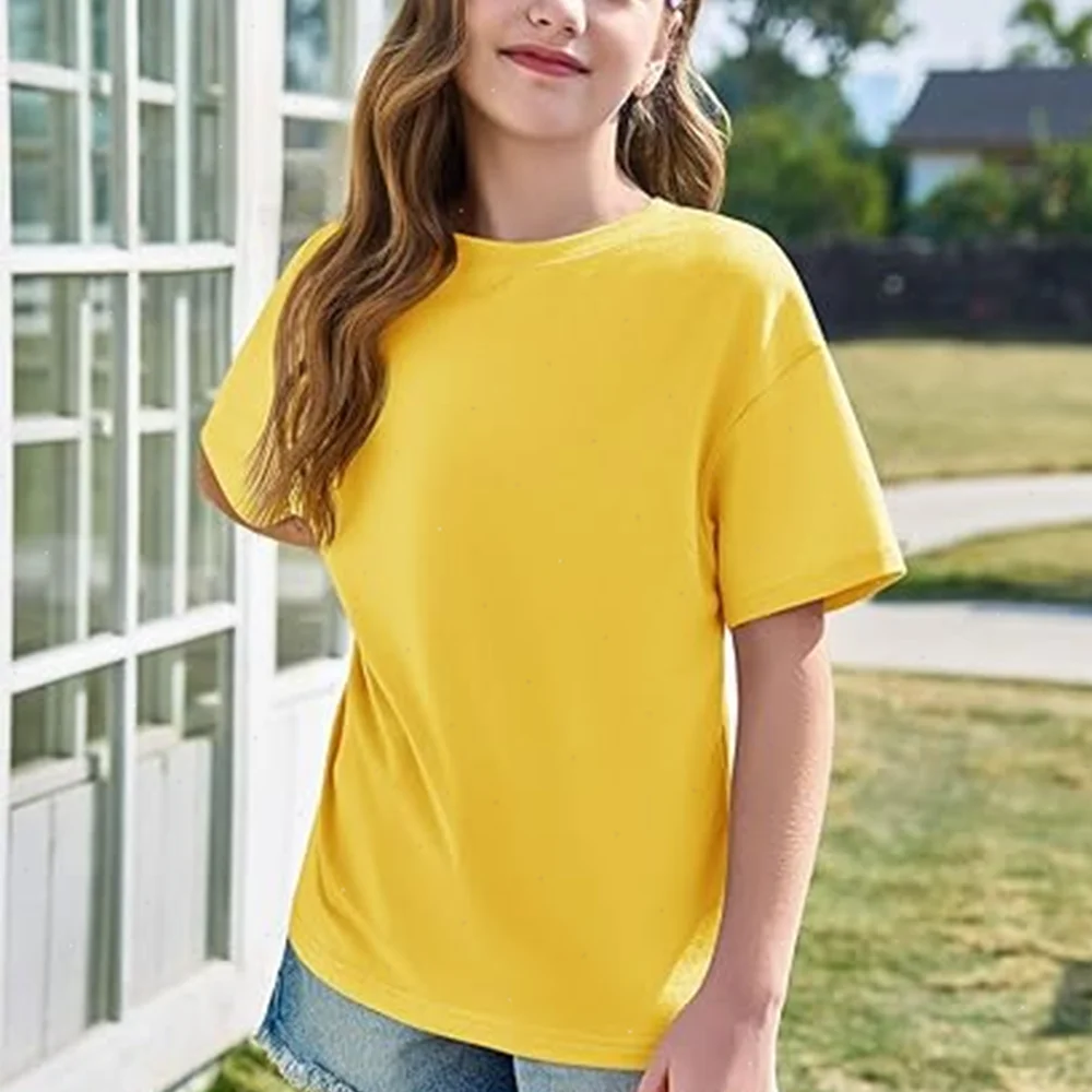Girls Boys Short Sleeve T Shirts Kids Pure Cotton Summer Oversized Tops Children Teens Solid Casual Crewneck Basic Tees 3-14Y thumbnail 4