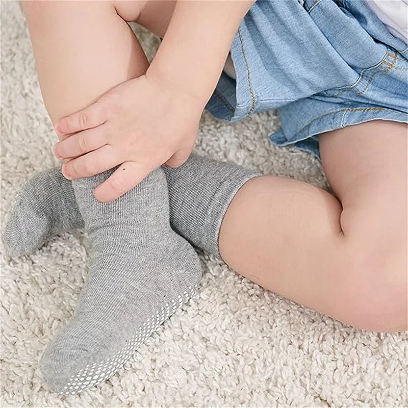 12 pairs kid's basic point-attached socks, baby plain-colored floor socks, baby walking socks, trampoline socks, versatile thumbnail 2