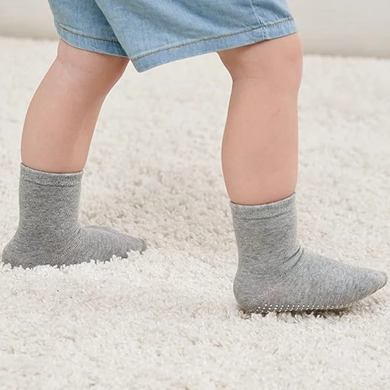 12 pairs kid's basic point-attached socks, baby plain-colored floor socks, baby walking socks, trampoline socks, versatile thumbnail 3