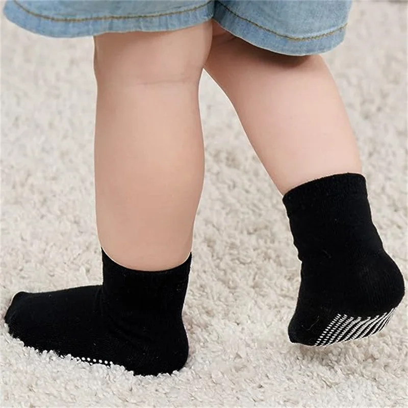 12 pairs kid's basic point-attached socks, baby plain-colored floor socks, baby walking socks, trampoline socks, versatile thumbnail 5