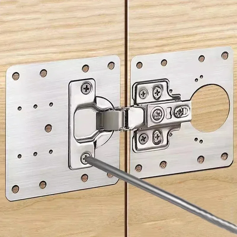 Square Cabinet Hinge Repair Plates Stainless Steel Door Hinge Mounting Plate with Hole and Screws for Furniture Cabinet Cupboard thumbnail 2
